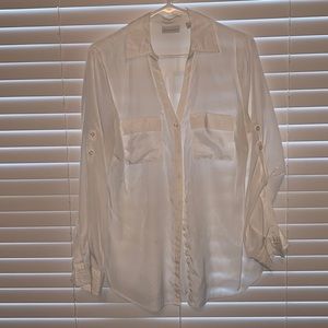 Sheer button-up 3/4 sleeve roll-up shirt from NY&Co. Sz L. Excellent condition!